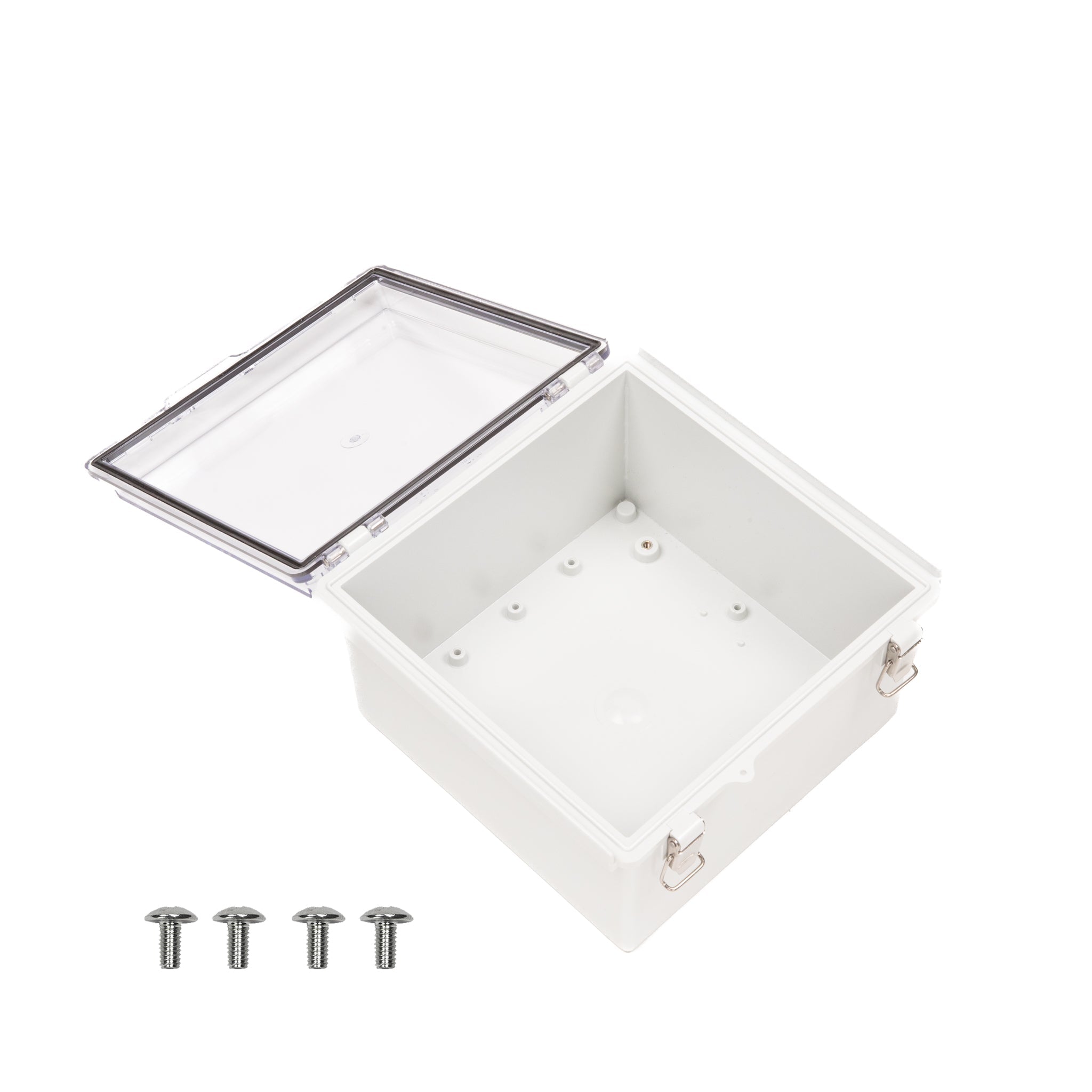 Boxco P Series 8.27 x 8.27 x 5.12 Inch Waterproof Plastic Enclosure - IP67 & IK08 Rated ABS Case with Transparent Cover, Molded Hinge & Latch (210x210x130mm) - Ideal for Outdoor Electronics, Industrial Equipment & DIY Projects