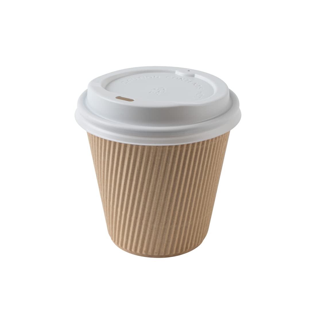 Restaurantware 8oz Insulated Coffee Cups with Lids - 400 Pack Leakproof Kraft Paper Hot Cups for Tea, Hot Chocolate & Lattes - Eco-Friendly Disposable Ripple Wall Design for Cafes, Offices & Events