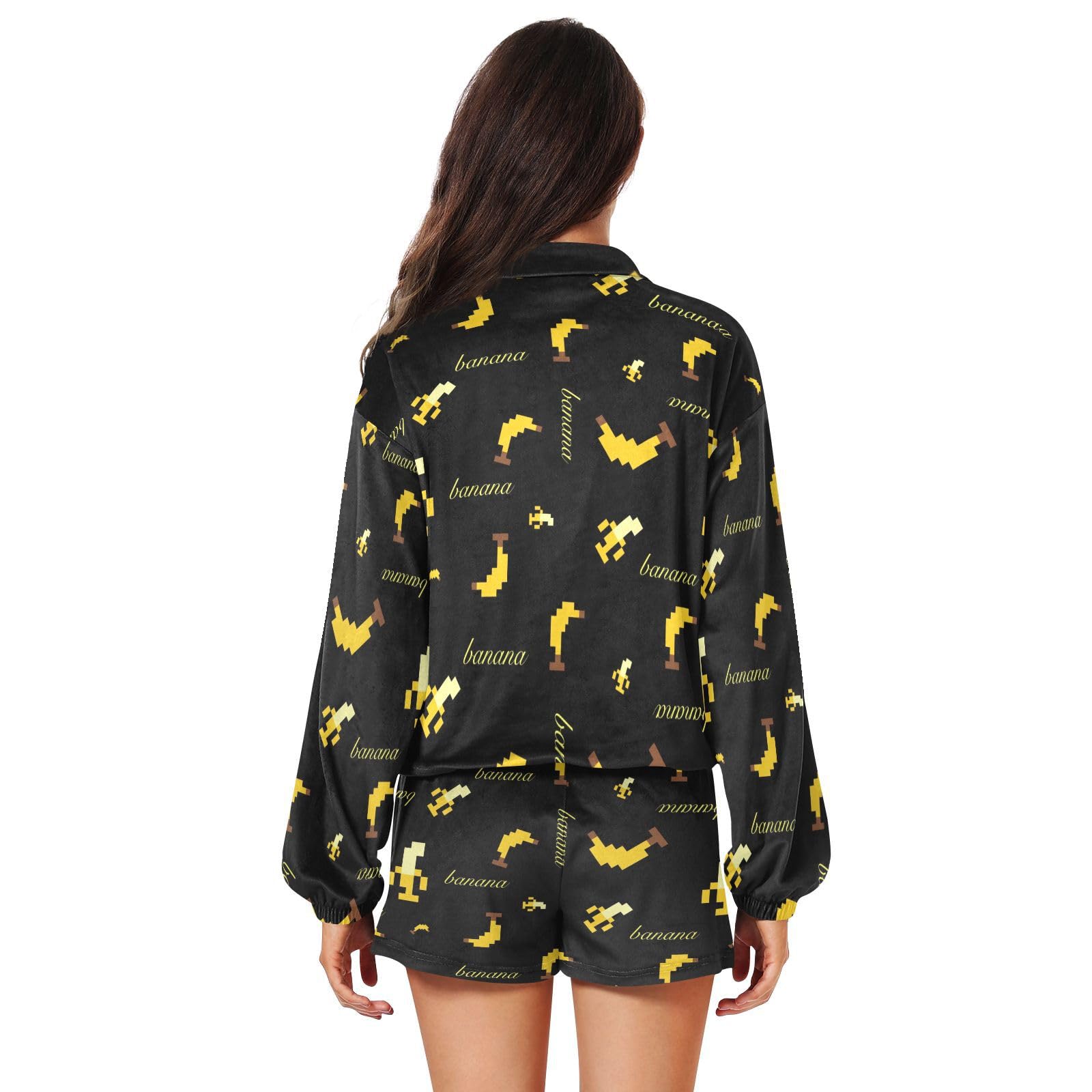 Women's Casual Sweatshirt and Lounge Shorts Set - Digital Banana Print - Perfect for Relaxing at Home, Yoga, and Weekend Outings