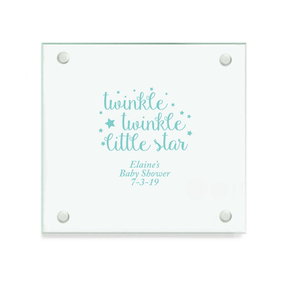 Personalized Twinkle Twinkle Little Star Glass Coasters - Set of 12 - Custom Printed Drink Coasters for Home, Office & Gifts - Elegant Robin's Egg Blue Design - Perfect for Parties, Weddings & Housewarming