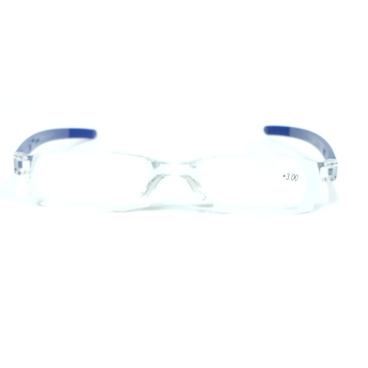 Blue Rimless Reading Glasses +3.00 Power for Men & Women - Lightweight Comfortable Eyewear for Reading, Computer Use & Daily Activities