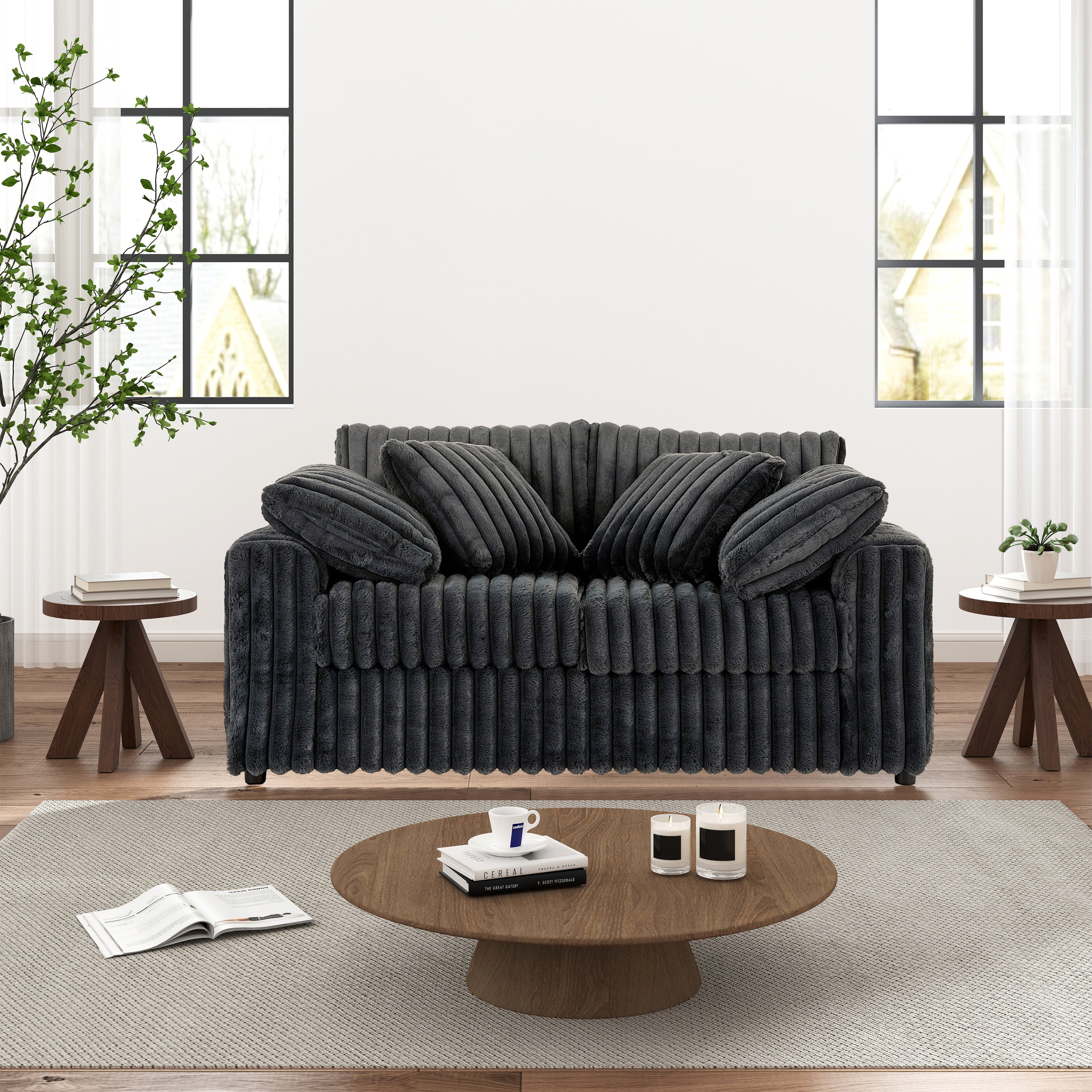 Roundhill Furniture Belvoir Upholstered Stationary Loveseat - Soft Fabric Sofa for Living Room, Small Space & Apartment | Comfortable Two-Seater Couch for Home Decor