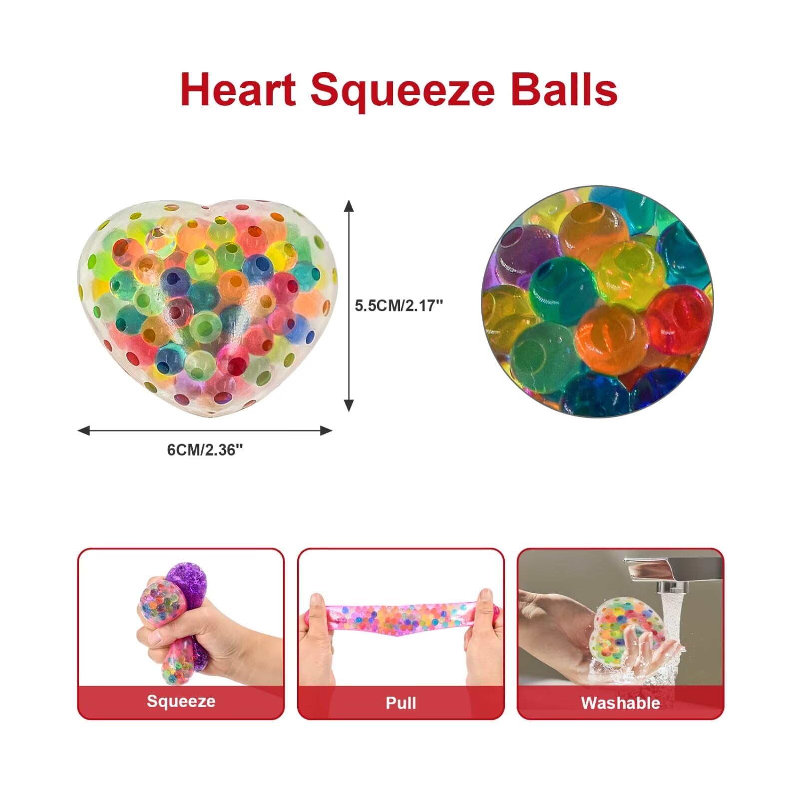 12 Pack Heart Squishy Stress Relief Balls - Soft Squeeze Sensory Toys for Anxiety, ADHD & Autism - Fun Fidget Toys for Kids & Adults - Perfect for Office, Classroom & Home Use