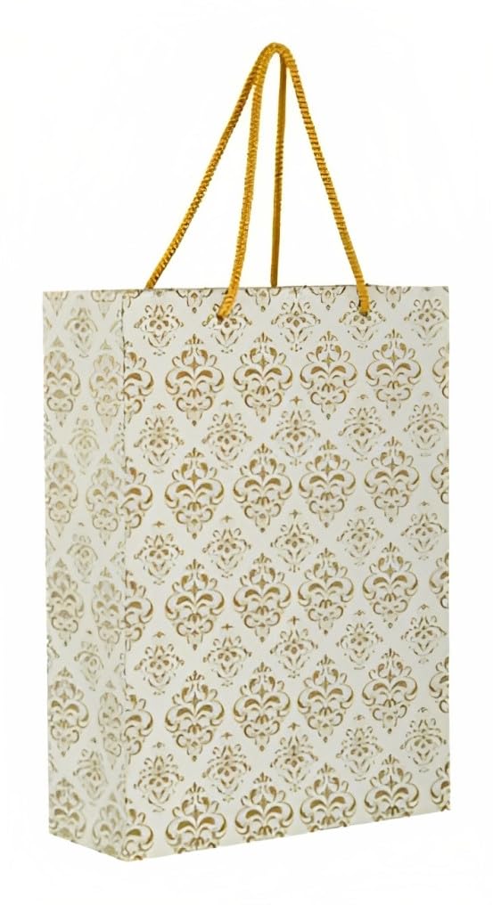 Premium Gold Floral Design Gift Bags - Elegant Wedding, Birthday & Holiday Party Favor Bags (8