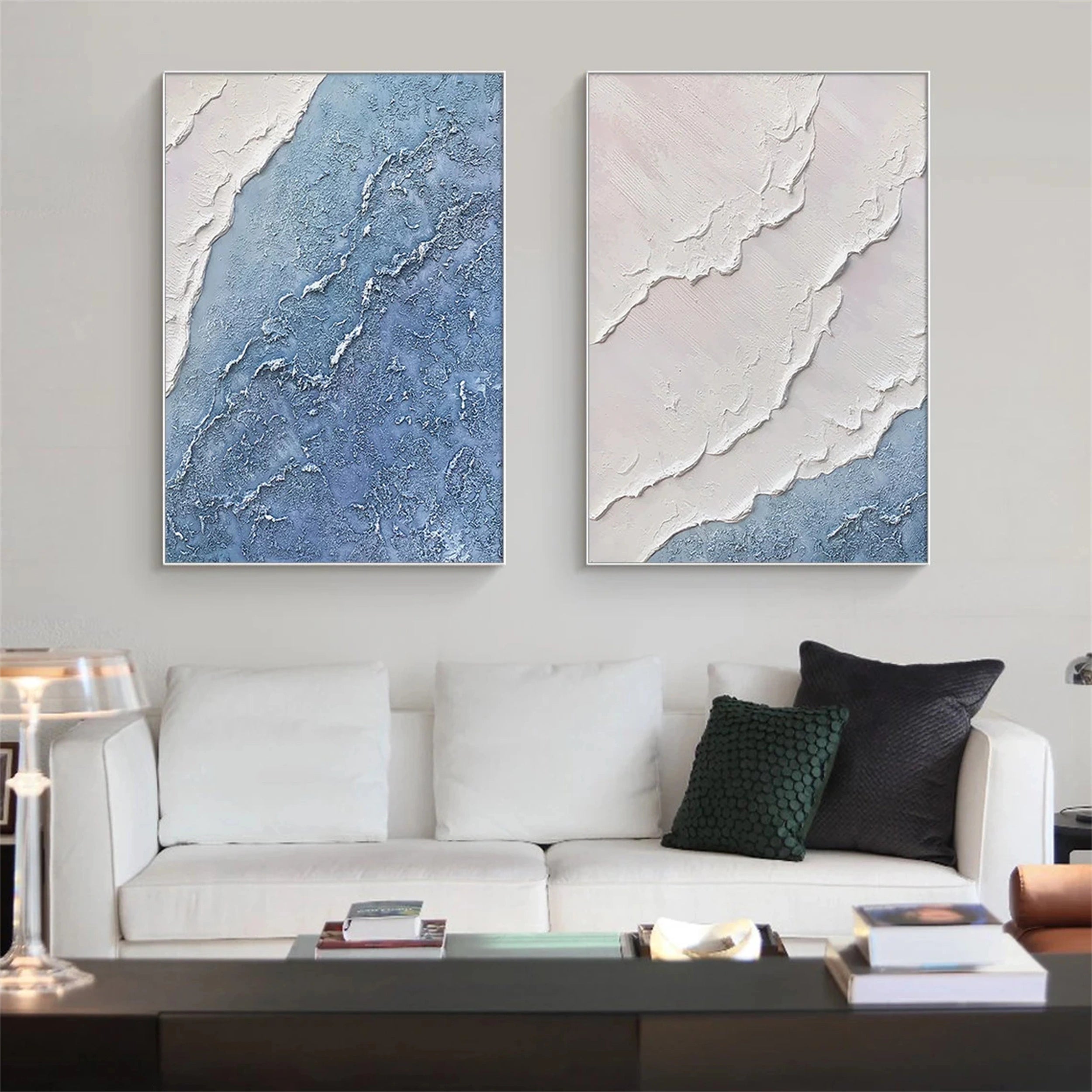 Ocean and Sky Wall Art Set of 2 - Modern Coastal Paintings for Living Room & Bedroom Decor | Beach Themed Home Office Artwork | Ready to Hang Canvas Prints