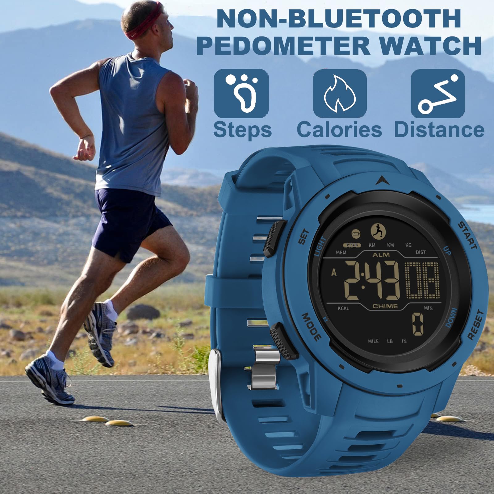 Findtime Men's Digital Sports Watch - Waterproof Military Watch with Step Counter, Calorie Tracker, Stopwatch, Alarm & LED Backlight | Perfect for Running, Gym Workouts & Outdoor Activities