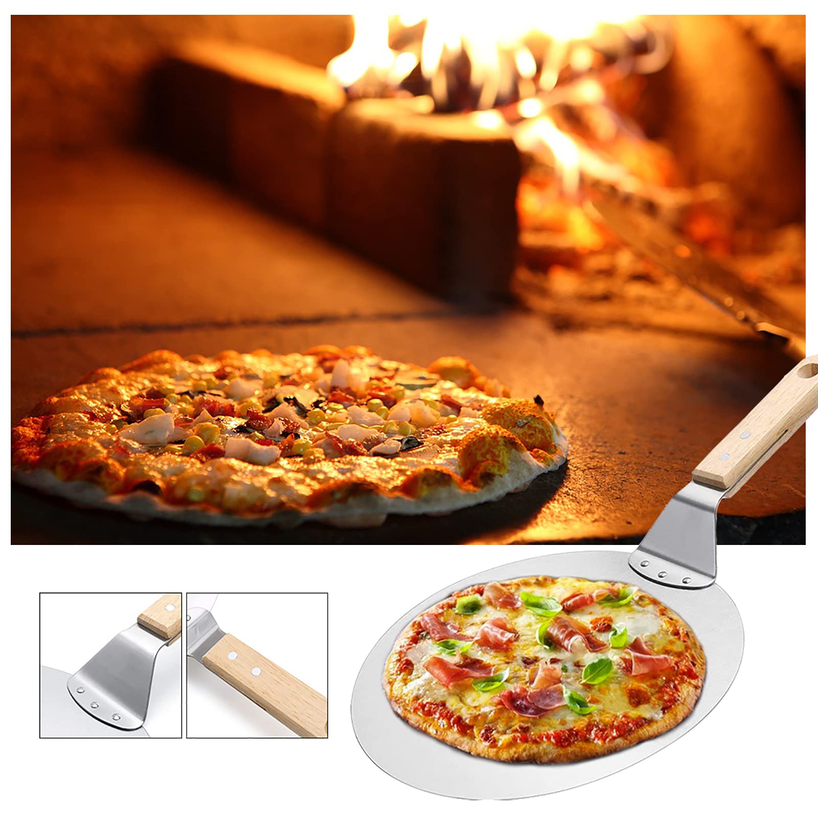 10 Inch Stainless Steel Pizza Peel with Foldable Wooden Handle - Non-Stick Pizza Paddle for Oven, Grill & Baking - Perfect for Home Kitchens, Pizzerias & Outdoor BBQ Cooking