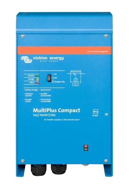 MultiPlus C 12/1200/50 16 230Vac Inverter/Charger - 1200W Pure Sine Wave Power Converter with 50A Charger for RVs, Boats & Off-Grid Solar Systems