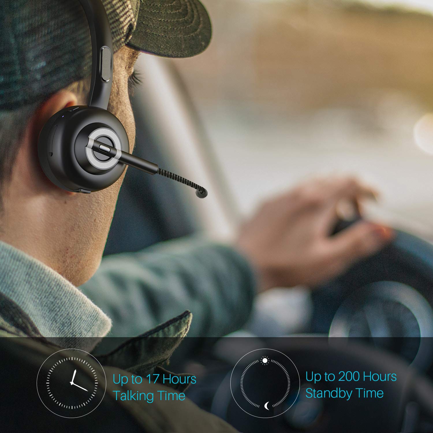 RAOPINGX Trucker Bluetooth Headset Wireless Headphones with Microphone - Over-Ear Noise Cancelling Headset for Phone Calls, Bluetooth 5.0 - Perfect for Truck Drivers, Call Centers, Office Work & Driving
