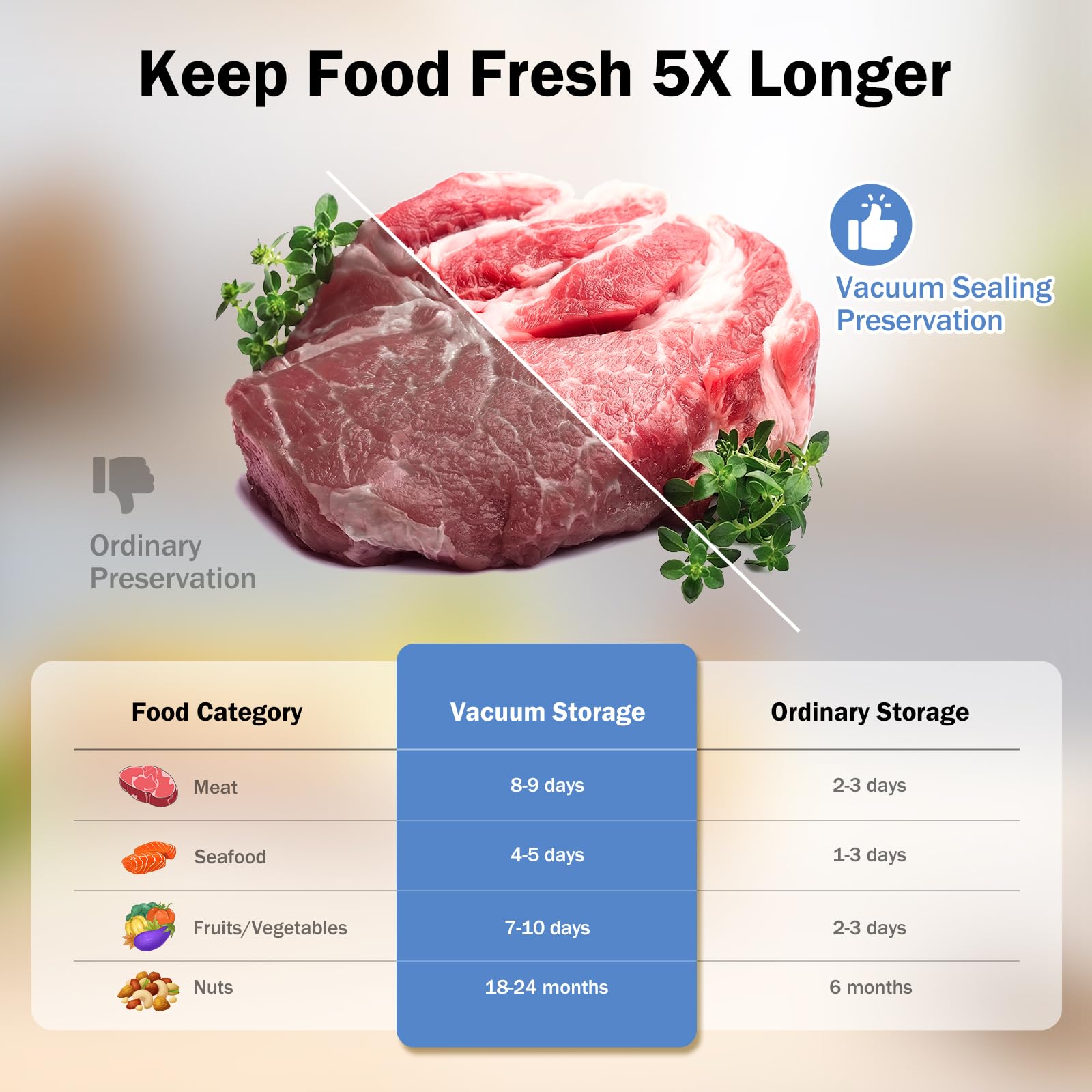 Premium Vacuum Sealer Machine - 80Kpa Powerful Compact Food Saver with Dry & Moist Modes, Includes 5 Bags & 1 Roll - Perfect for Meal Prep, Sous Vide, and Long-Term Food Storage (Silver)
