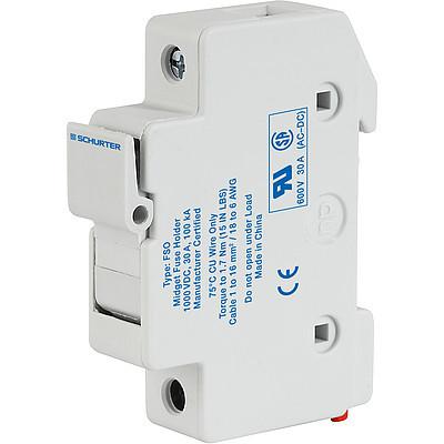 FSO DIN Rail Mount Fuse Holder - Single Pole for 10.3x38mm 1000VDC Solar PV Fuse (ASO Series) - Ideal for Solar Panel Systems, Renewable Energy Installations, and Industrial Electrical Applications