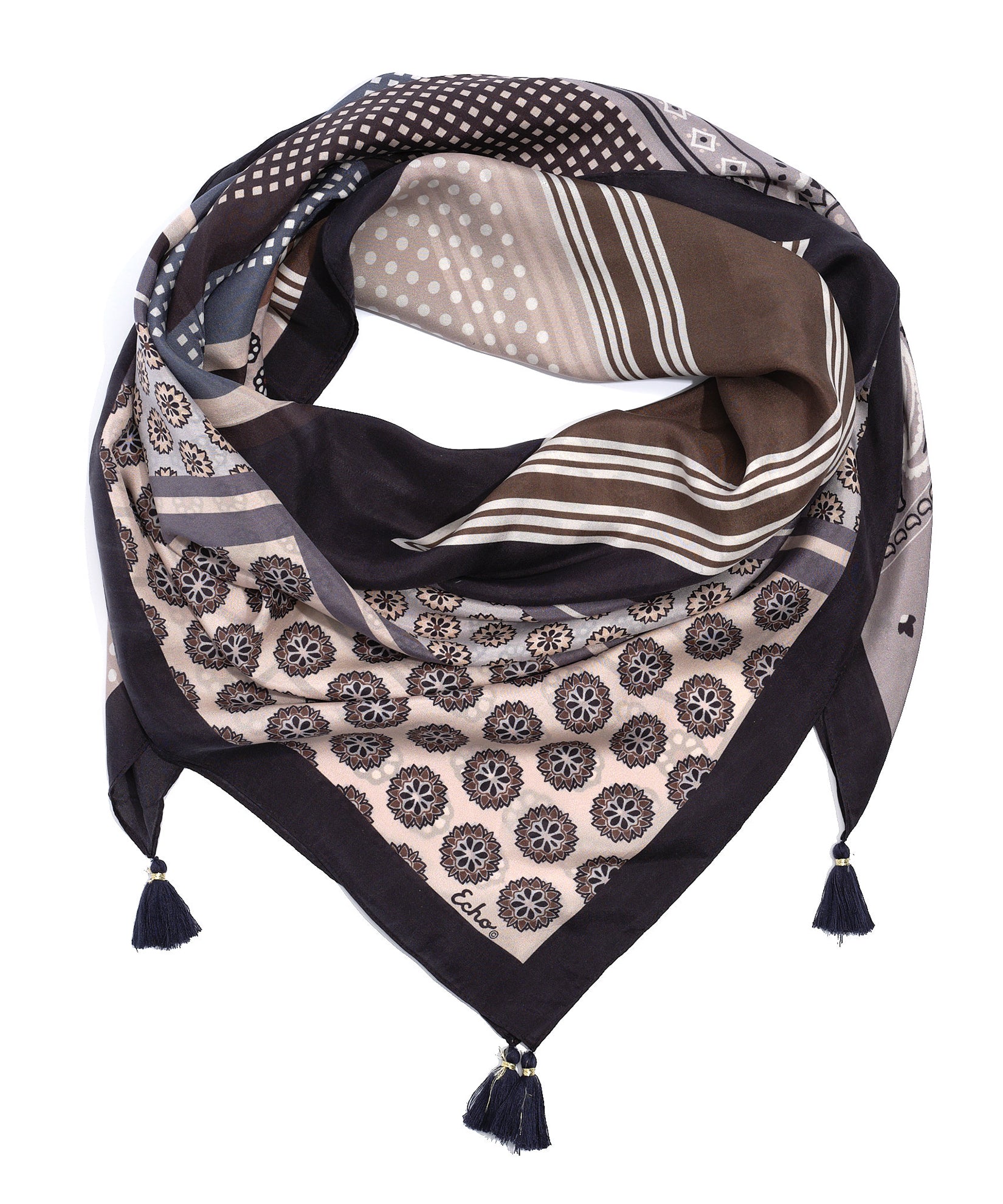 Stylish 42-Inch Tassel Square Scarf - Fashionable Foulard Patch Scarf for Women - Perfect for Office, Party & Everyday Wear
