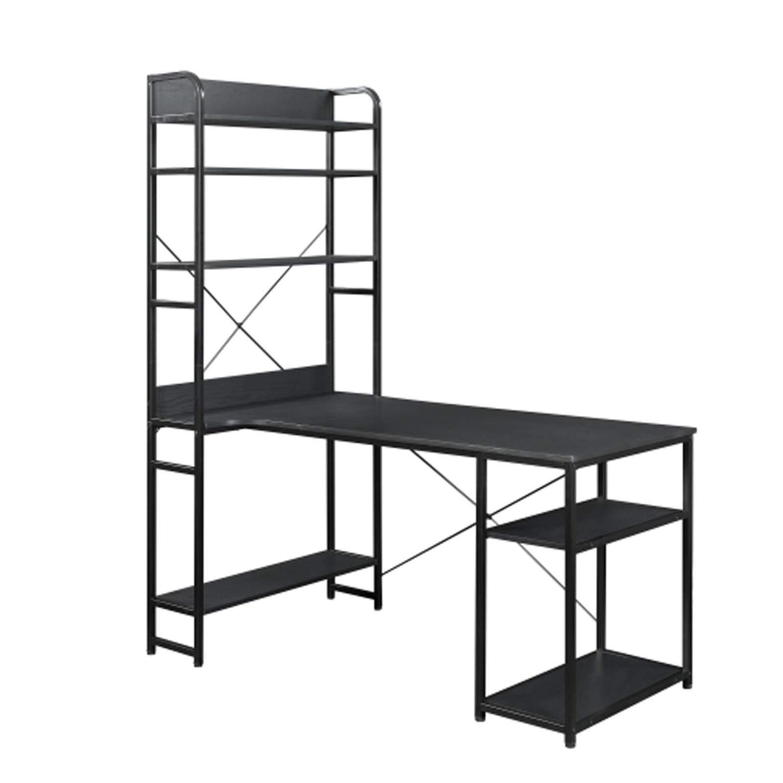 Black Mytunes Computer Office Desk with Bookshelf - Wooden Writing Table, Laptop Desk Workstation with Sturdy Metal Frame - Perfect for Home Office, Study & Workspace