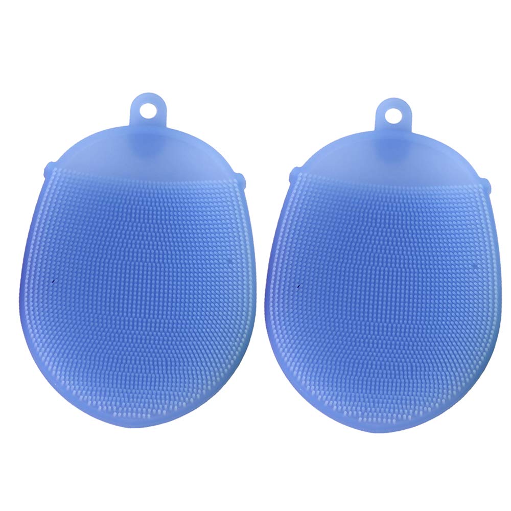 MUYDZ Dishwasher Safe Pot Brush - Food Grade Silicone Kitchen Cleaning Brush (2-Pack, Blue) - Perfect for Pots, Pans & Non-Stick Cookware