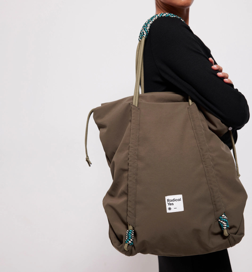 Eco-Friendly Reframe Ruched Recycled Nylon Tote Bag - Olive Green | Sustainable Fashion Accessory for Work, Travel & Shopping
