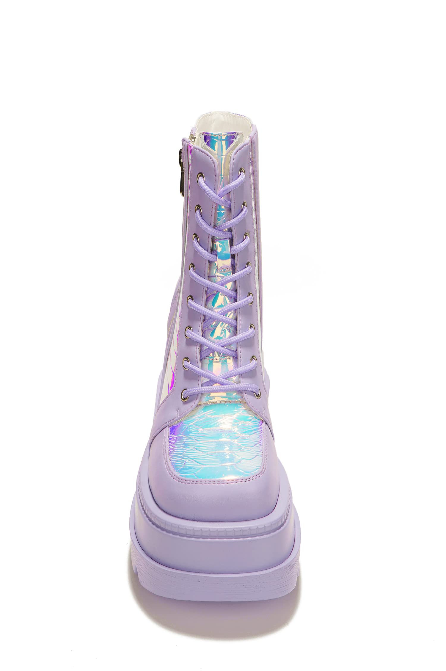 Cape Robbin Women's Holographic Platform Ankle Boots with Chunky Block Heels - Fashionable Winter Boots for Party, Club & Night Out