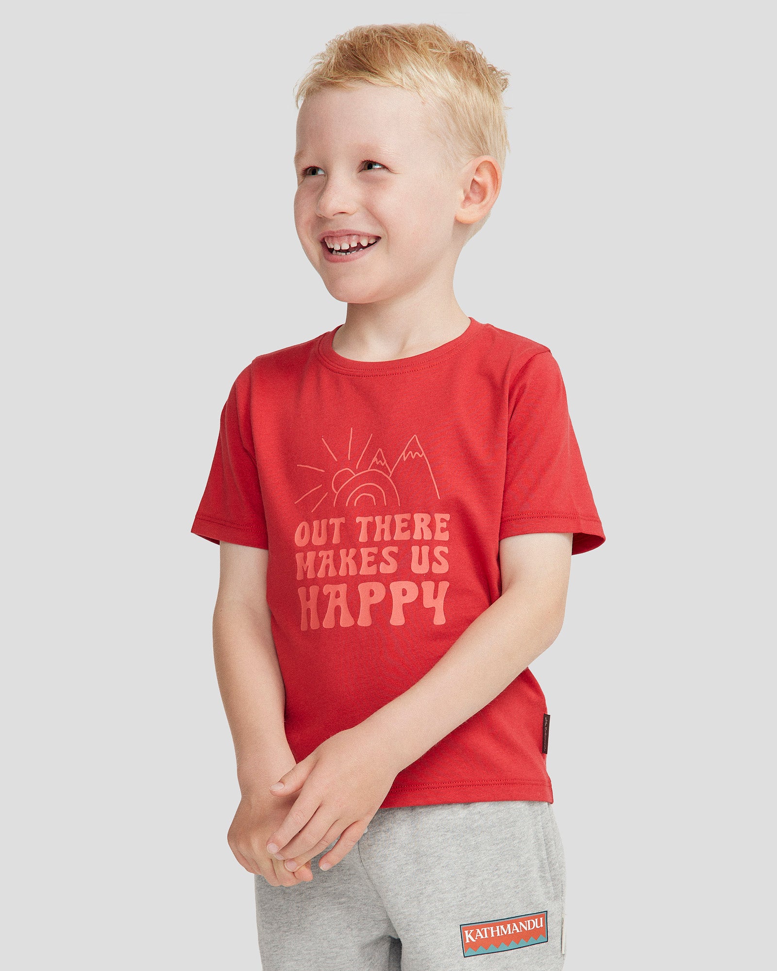 Kids' Happy Organic Cotton T-Shirt - Classic Red | Soft & Comfortable Eco-Friendly Tee for Boys & Girls | Perfect for Playtime, School & Family Outings