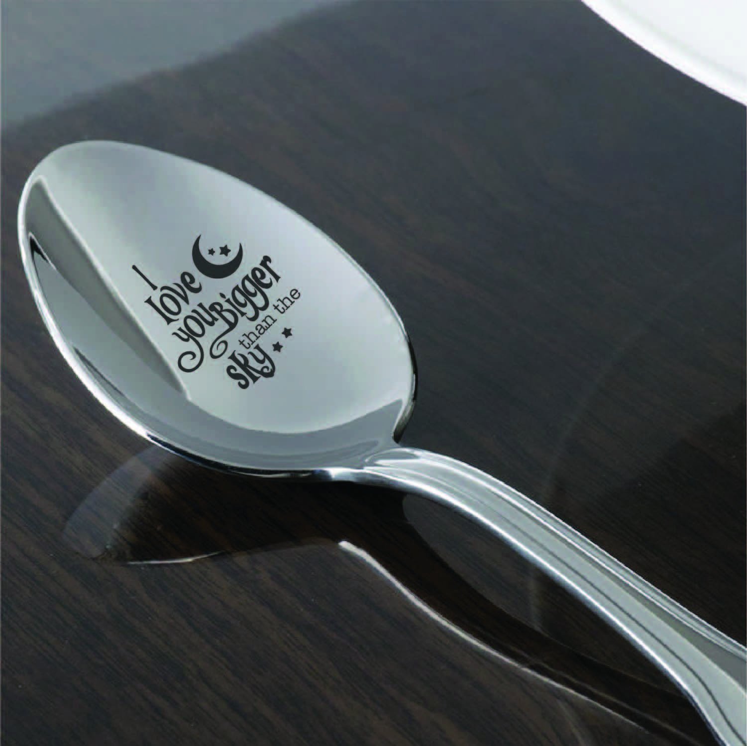 Personalized Engraved Spoon - 'I Love You Bigger Than The Sky' Father's Day Gift, Engagement Present, Friendship Keepsake - 7 Inch Teaspoon - Perfect for Dads, Couples & Special Occasions - Ideal for Coffee, Tea & Dessert Moments