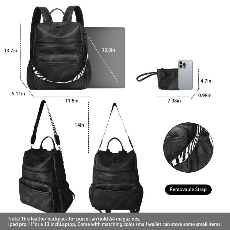 Stylish Women's PU Leather Backpack Purse - Convertible Travel Shoulder Bag & Satchel Handbag 2-Piece Set for Work, College & Weekend Getaways