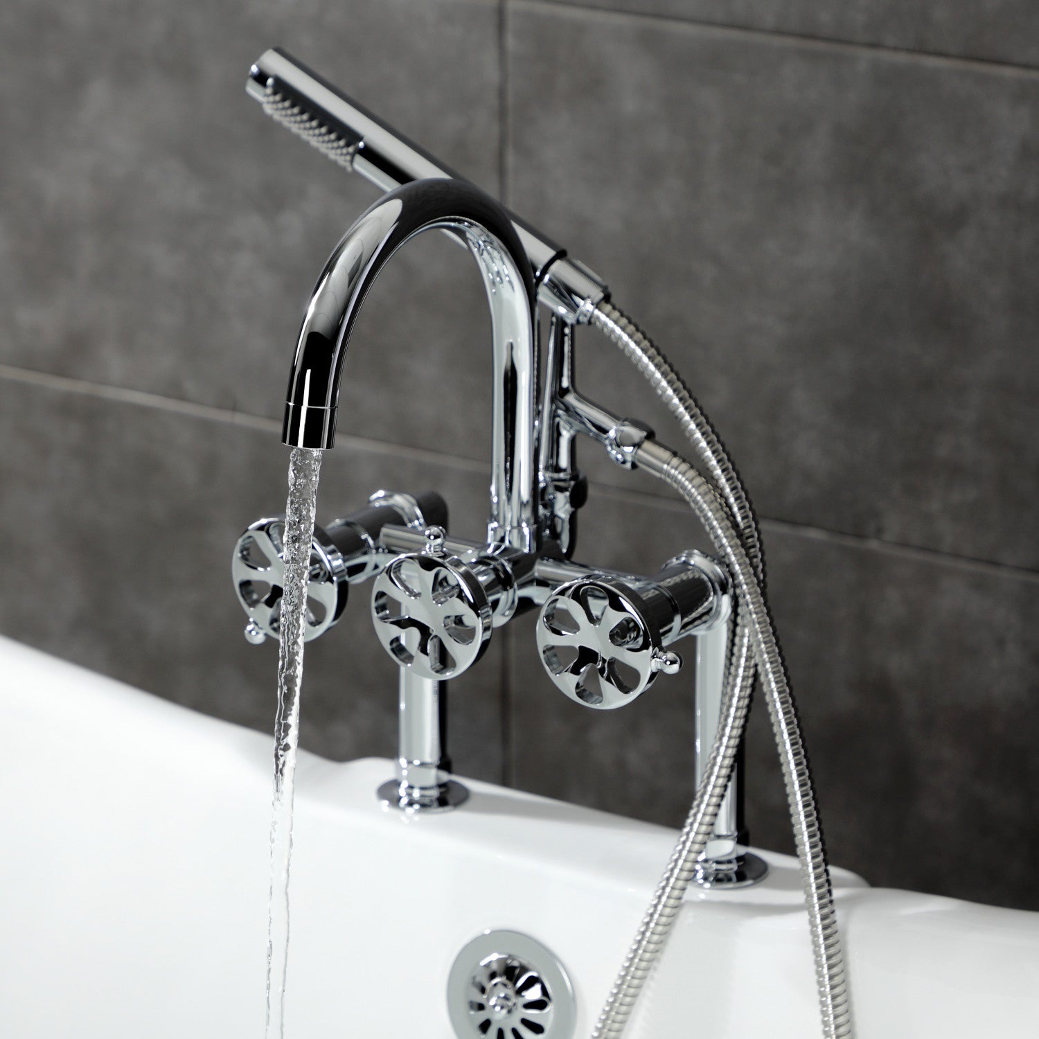 Belknap AE8101RX 3-Handle 2-Hole Deck Mount Clawfoot Bathtub Faucet with Hand Shower - Polished Chrome Finish - Vintage Bathroom Fixture for Classic & Modern Homes
