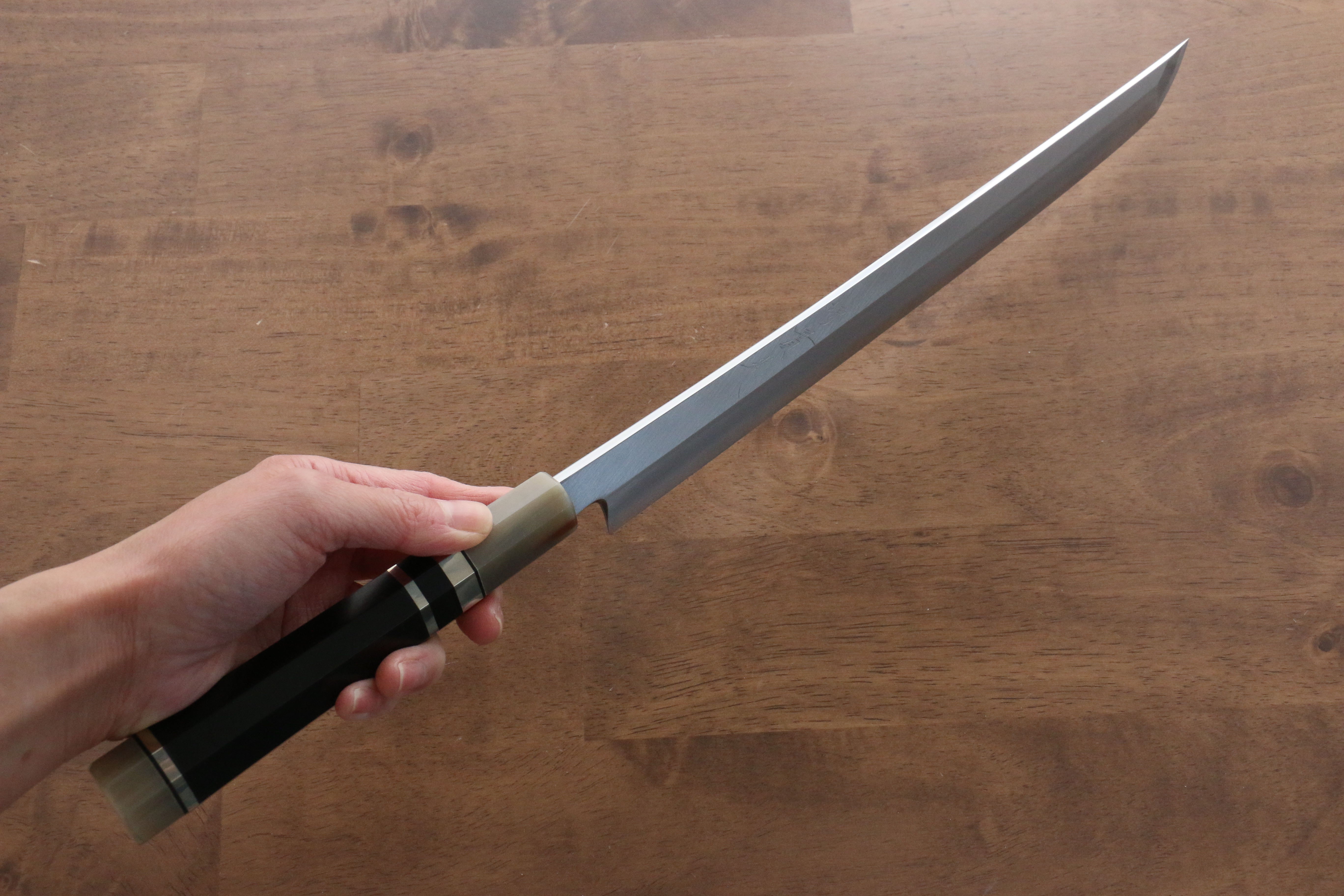 Premium Jikko Shiko White Steel Sakimaru Yanagiba 300mm Japanese Sushi Knife - Ebony Wood Handle with Double Ring Design - Perfect for Sushi Chefs & Professional Kitchen Use