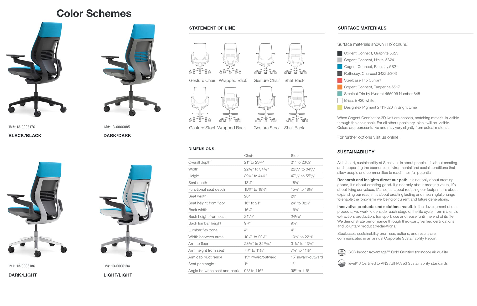 Steelcase Gesture Ergonomic Office Chair with Cogent Connect Blue Jay Fabric - Adjustable High Seat Height & Shell Back Design, Light on Light Frame - Perfect for Home Office, Gaming & Workspaces