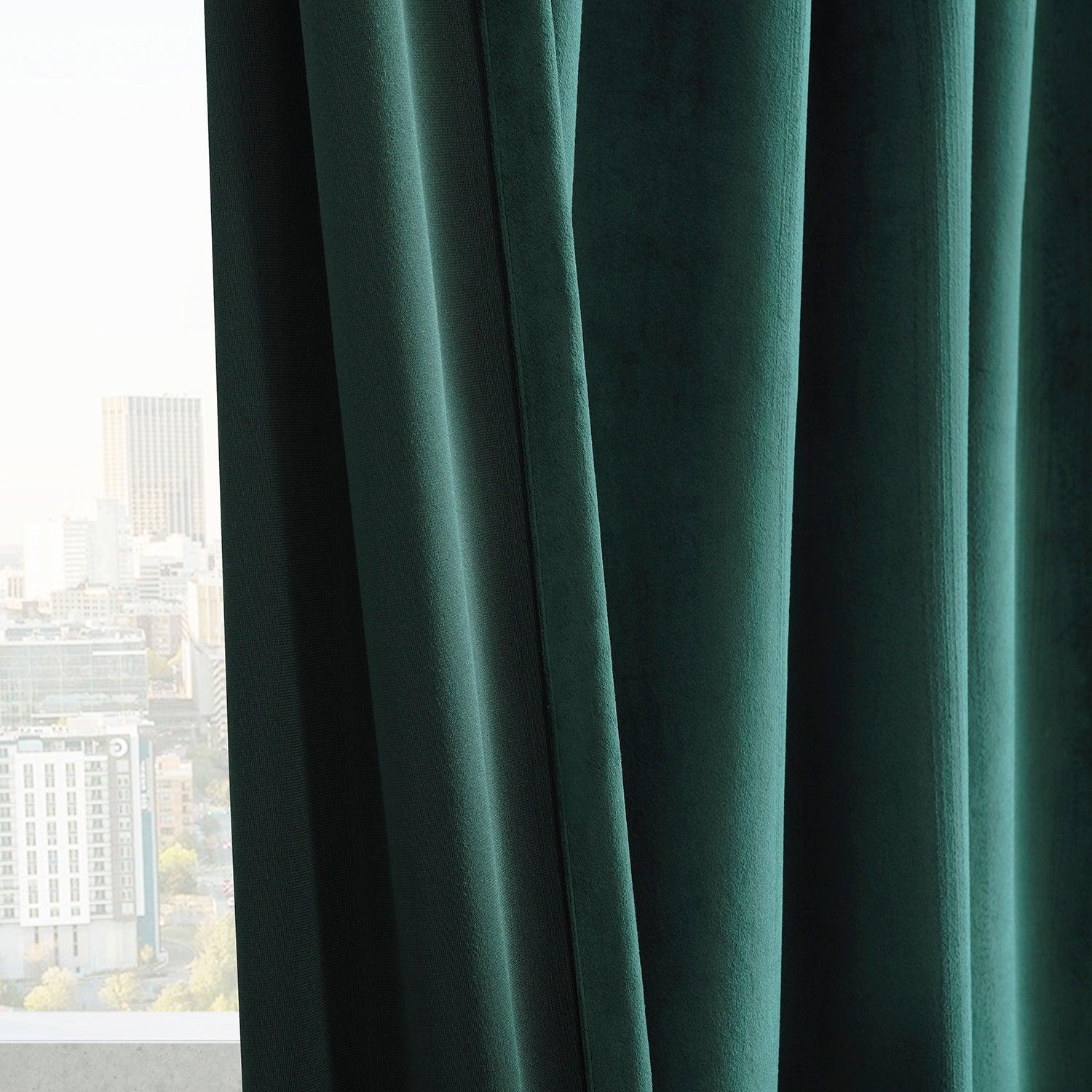 Deep Green Grommet Simply Velvet Blackout Curtains Pair (2 Panels) - Thermal Insulated Window Drapes for Bedroom, Living Room & Home Theater
