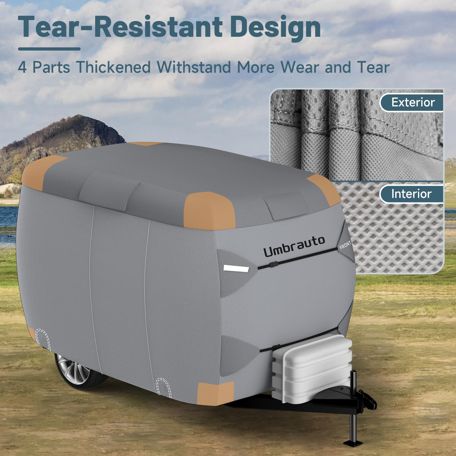 2023 Upgraded 7-Layer Fiberglass Travel Trailer Cover for 8'-10' Trailers - Windproof Strap & Adhesive Repair Patches Included | Perfect for RV, Camper, and Outdoor Travel Protection