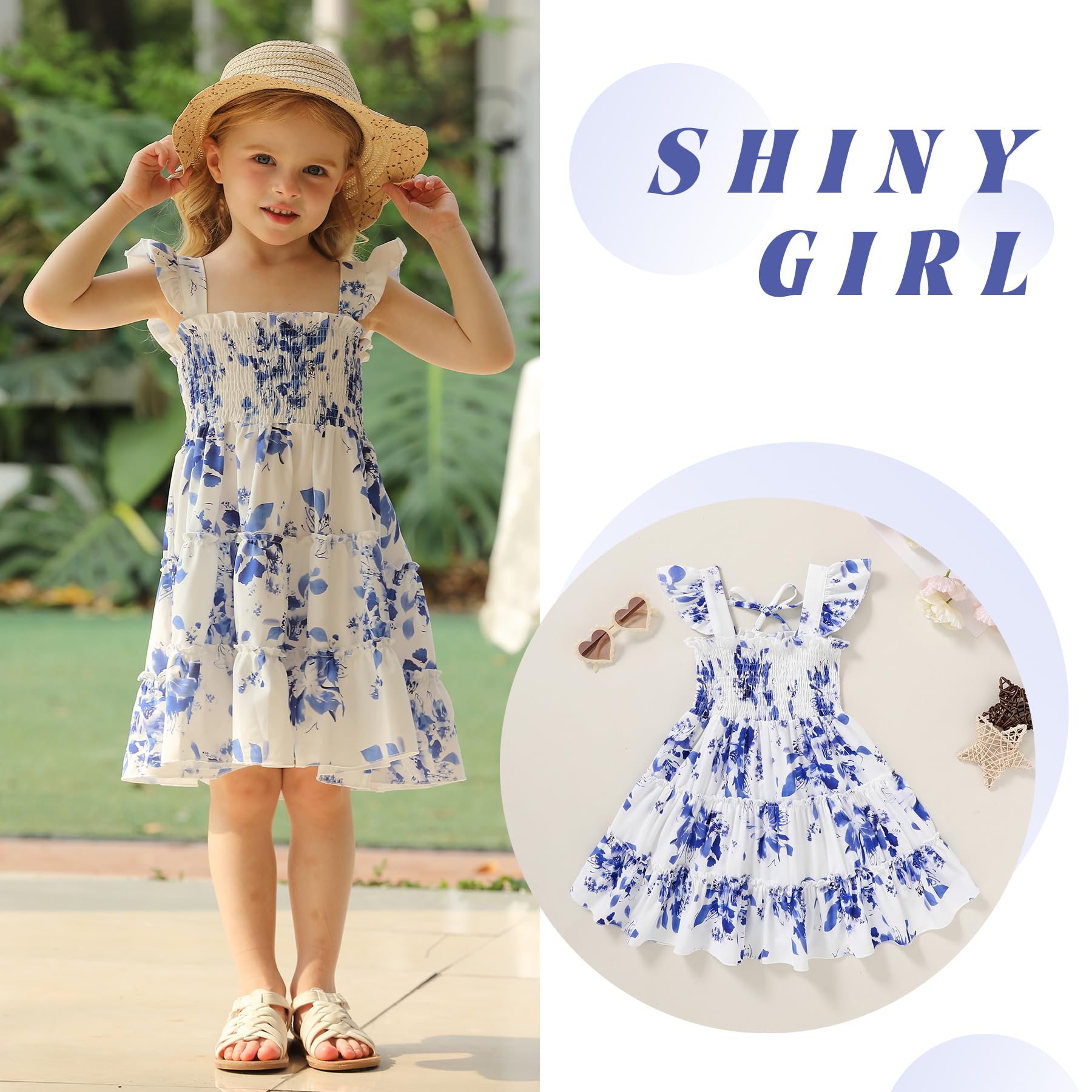 YOUNGER TREE Toddler Girl Summer Dress - Sleeveless Ruffle Sundress for Girls, Beach Outfit, Playdate & Birthday Party Dress