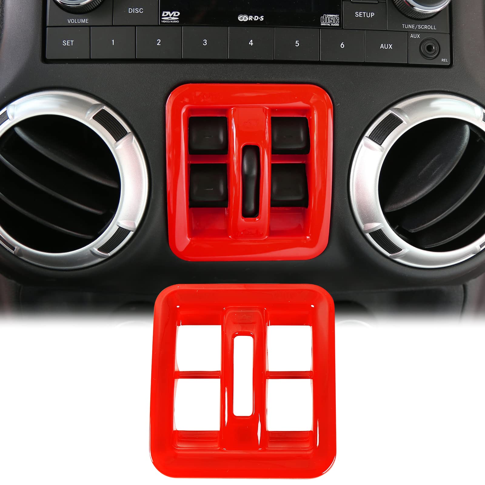 Jeep Wrangler JK JKU Dashboard Window Switch Button Cover Trim 2011-2017 - Red Interior Accessories for 4 Door Unlimited | Perfect for Off-Roading & Customization