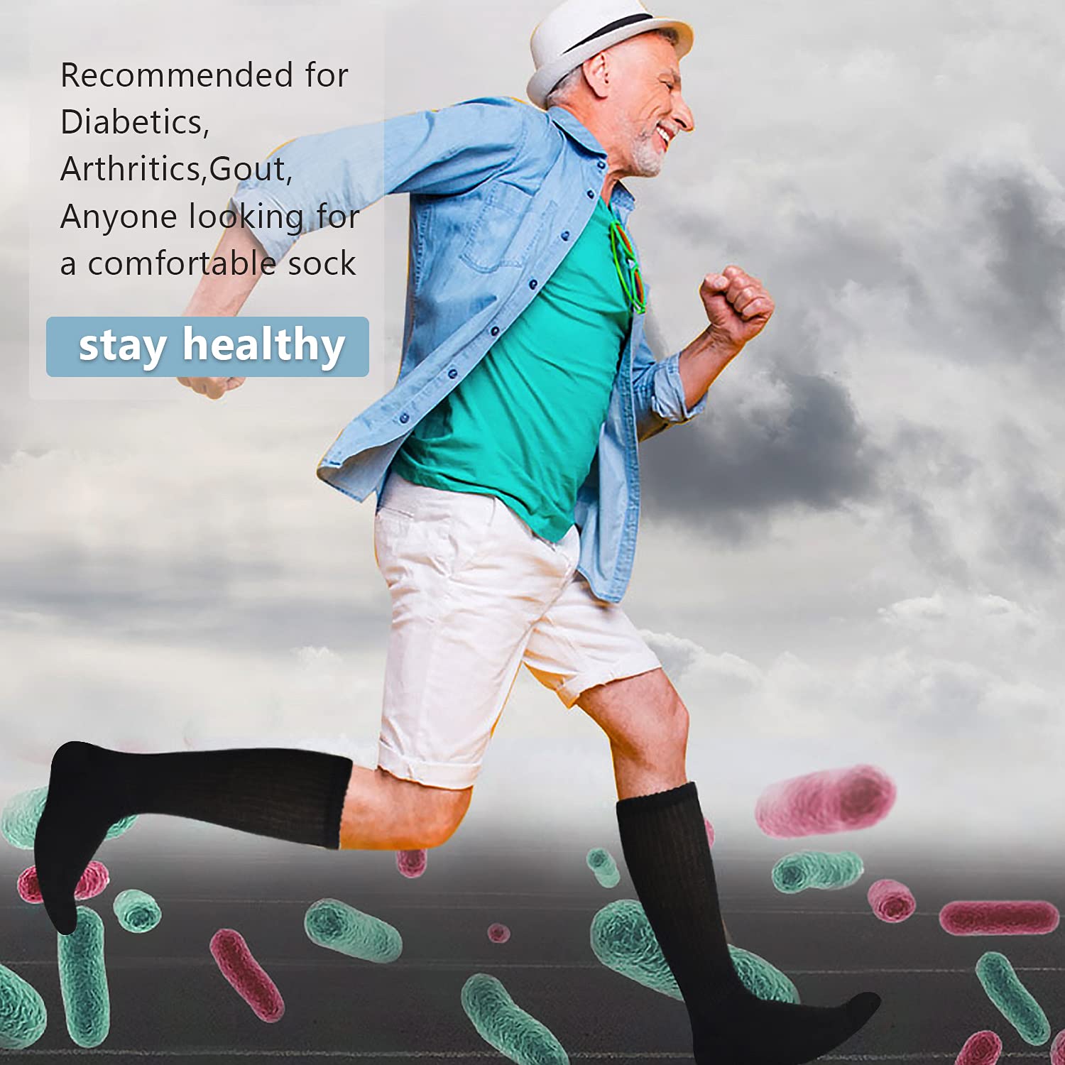 Non-Binding Over the Knee Diabetic Socks for Men - 4 Pairs Circulation Socks with Cushioned Sole for Comfort & Blood Flow - Ideal for Diabetes, Swelling & Daily Wear