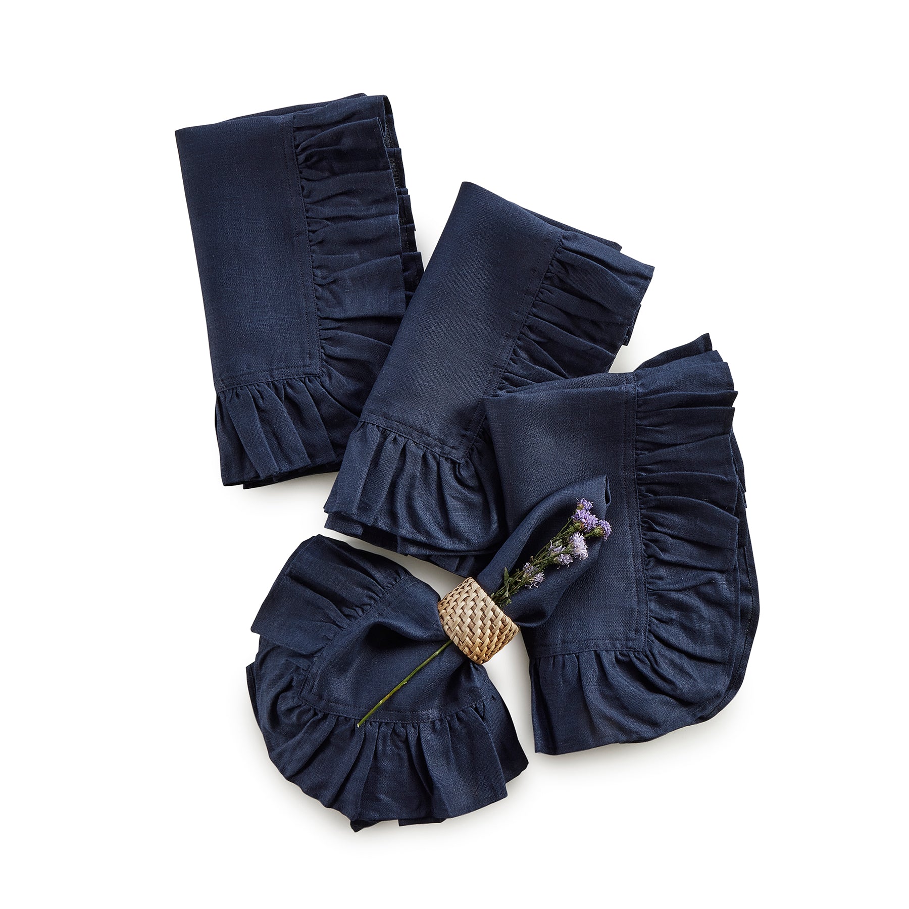 Gabrielle Ruffle Napkins Set of 4 - Elegant Cotton Dinner Napkins for Formal Dining, Wedding, and Special Occasions