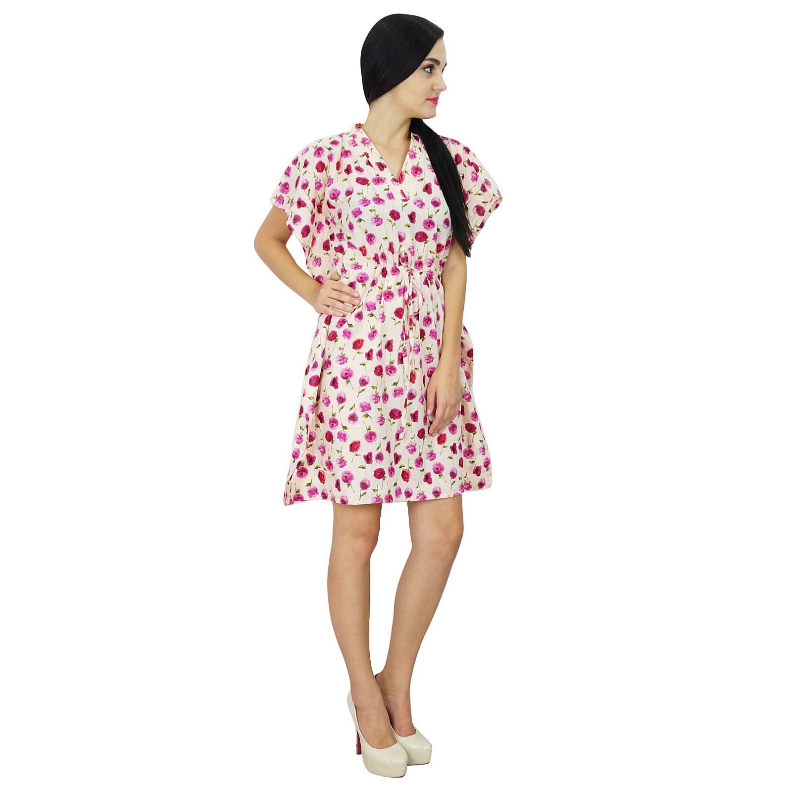 Bimba Women's Printed Mini Beach Kaftan Dress - Flowy Short Tunic Cover Up for Pool, Vacation & Summer Outfits | Lightweight Beachwear for Swimsuits