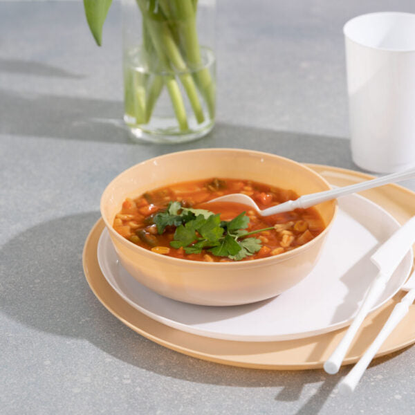 Premium 16 oz Beige Round Plastic Soup Bowls - Set of 10, Durable & Microwave Safe - Perfect for Restaurants, Catering, and Home Dining