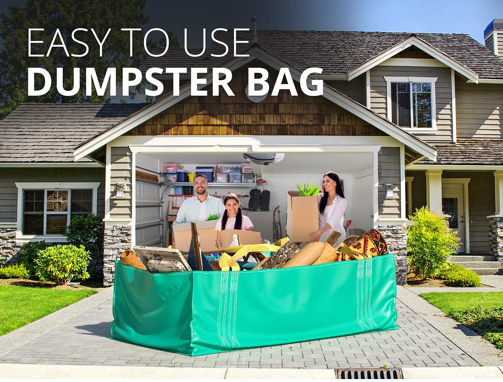 **Skywin Heavy-Duty Dumpster Bags 4-Pack - Reusable Yard Waste Bags for Trash Management, Foldable Yard Waste Container Holds Up to 3,500 lbs - Perfect for Home Renovations, Landscaping & Construction Debris Cleanup**