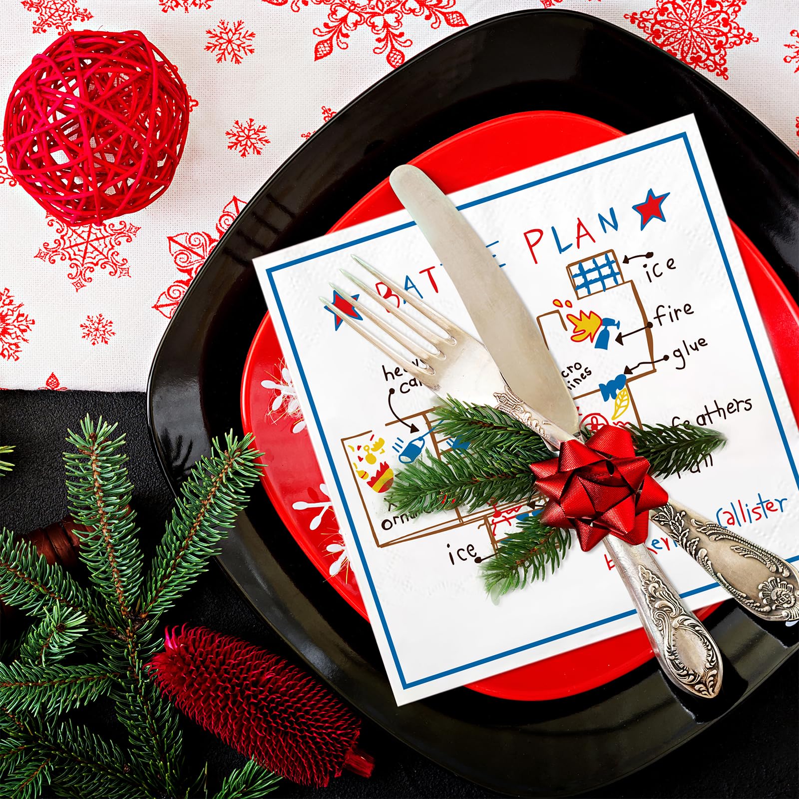 50 Pack Home Alone Christmas Cocktail Napkins - 3-Ply 5x5 Inch Funny Beverage Paper Napkins for Holiday Parties, Festive Table Decorations & Home Alone Merch Gifts | Perfect for Christmas Celebrations, Office Parties & Cozy Family Dinners