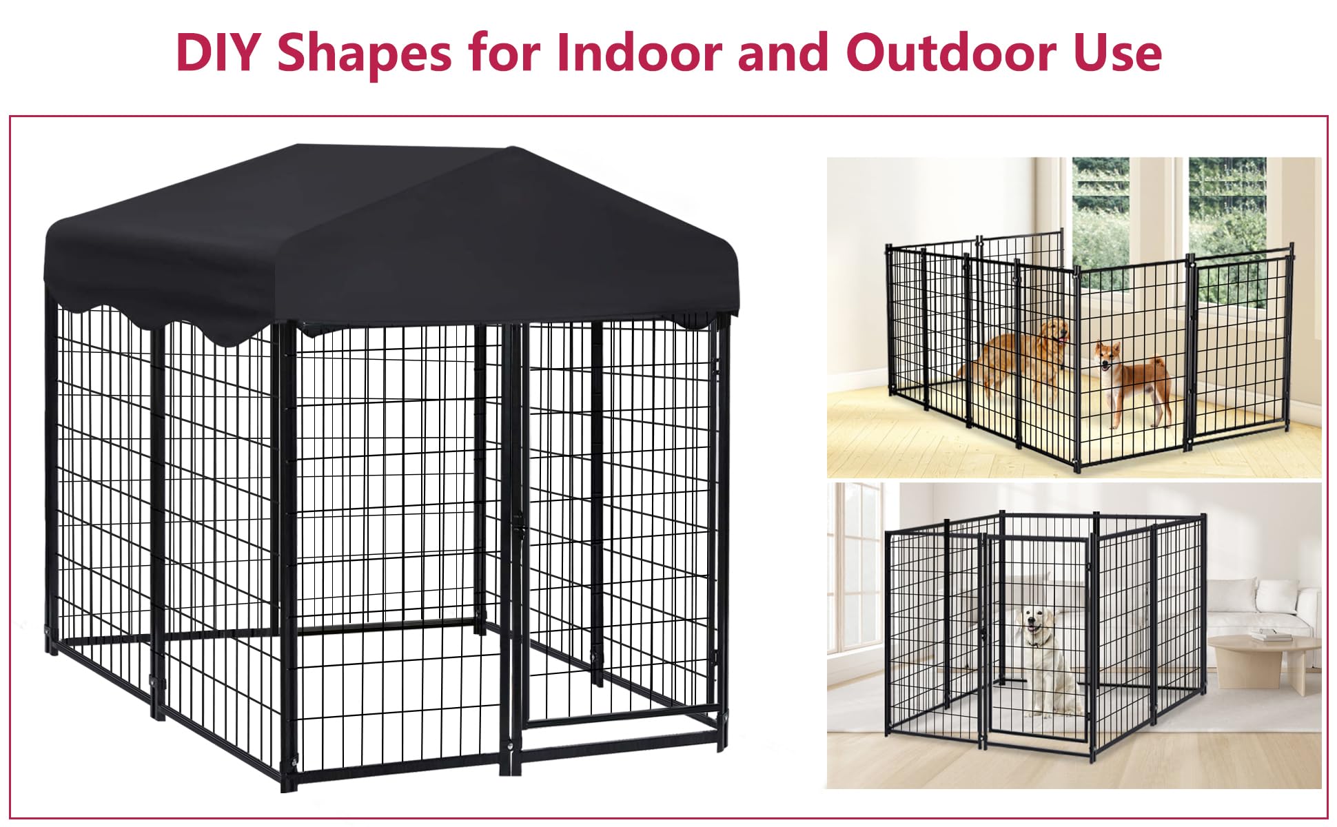 Heavy Duty Outdoor Dog Kennel - 4'L x 4'W x 4.5'H Welded Wire Dog Cage with Roof Cover | Weatherproof Dog House for Yard, Backyard & Patio | Perfect for Large Dogs, Pet Safety & Outdoor Shelter