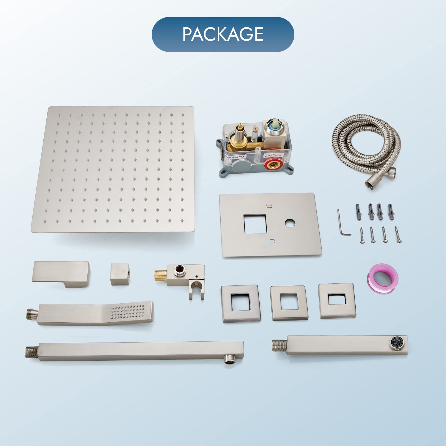 Brushed Nickel Wall Mount Shower System - 3 Function Mixer Shower Combo Kit with 12 Inch Rainfall Shower Head, Handheld Spray & Bathtub Spout | Luxury Rough-in Valve | Perfect for Bathroom Renovation & Spa-Like Shower Experience