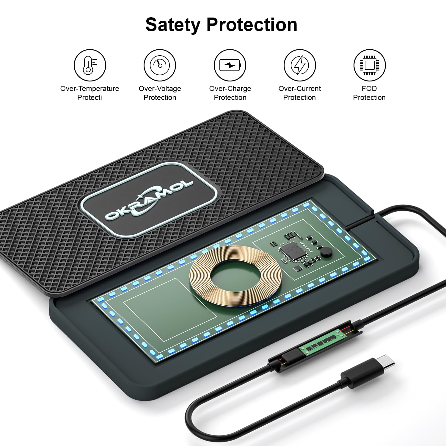 Wireless Car Charger with Type C Fast Charging Pad - Multi-Device Charging Station for iPhone 15/14/13/12 Pro/Max, AirPods & Samsung S20/S21/S22/S23 - Includes 30CM Cable | Perfect for Road Trips & Daily Commute
