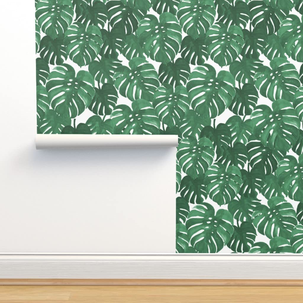 12ft x 2ft Peel & Stick Removable Wallpaper - Monstera Cheese Plant Tropical Botanical Print | Easy DIY Home Decor for Living Room, Bedroom & Nursery