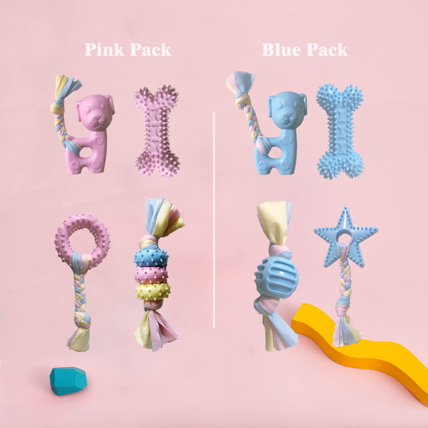 **Durable Puppy Teething Toys for Small & Medium Dogs – Natural Rubber & Cotton Chew Toys to Soothe Pain & Anxiety – 4-Pack (Blue) – Perfect for Puppy Training & Playtime**