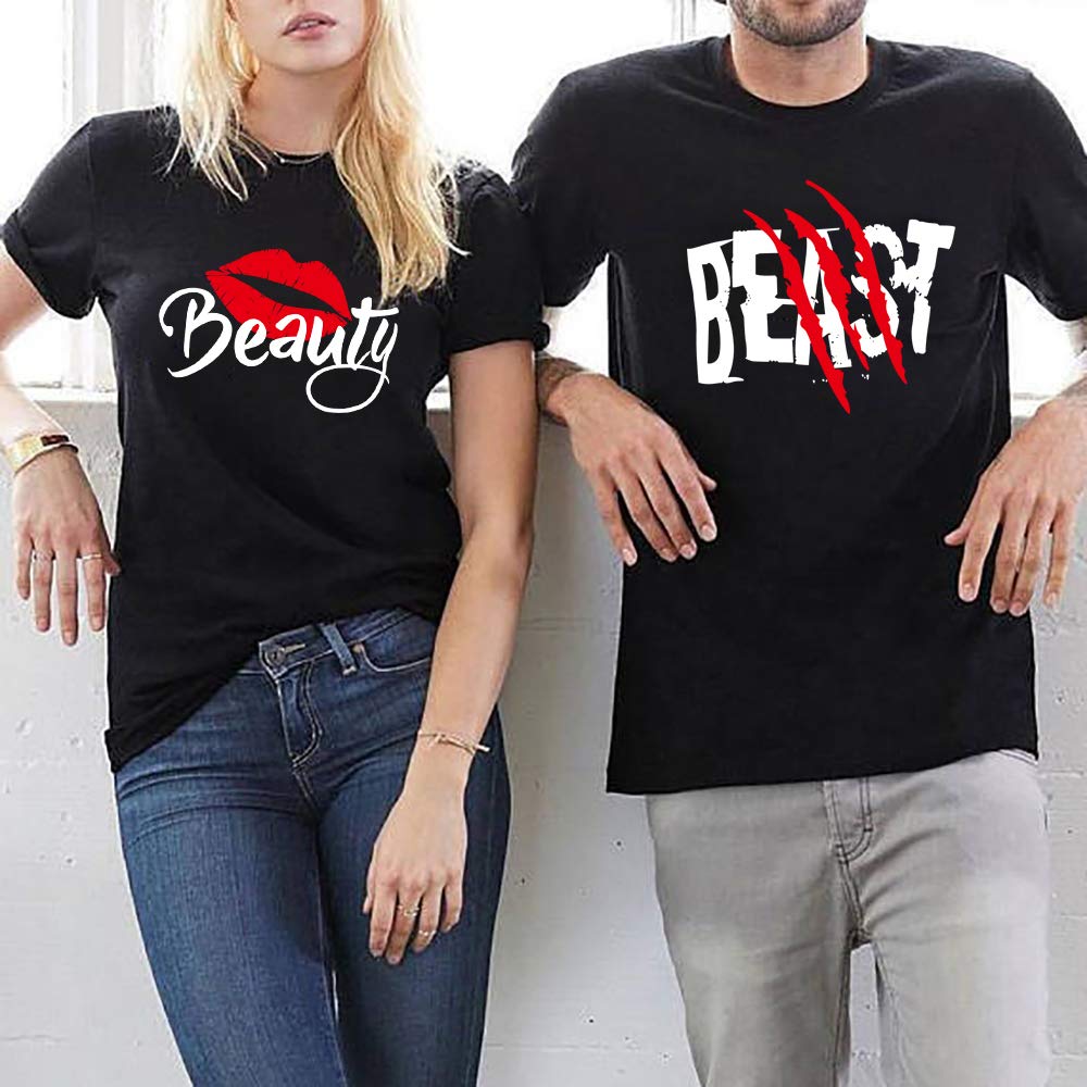 Beauty & Beast Couple T-Shirts for Valentine's Day & Newlyweds - Matching His & Hers Outfits