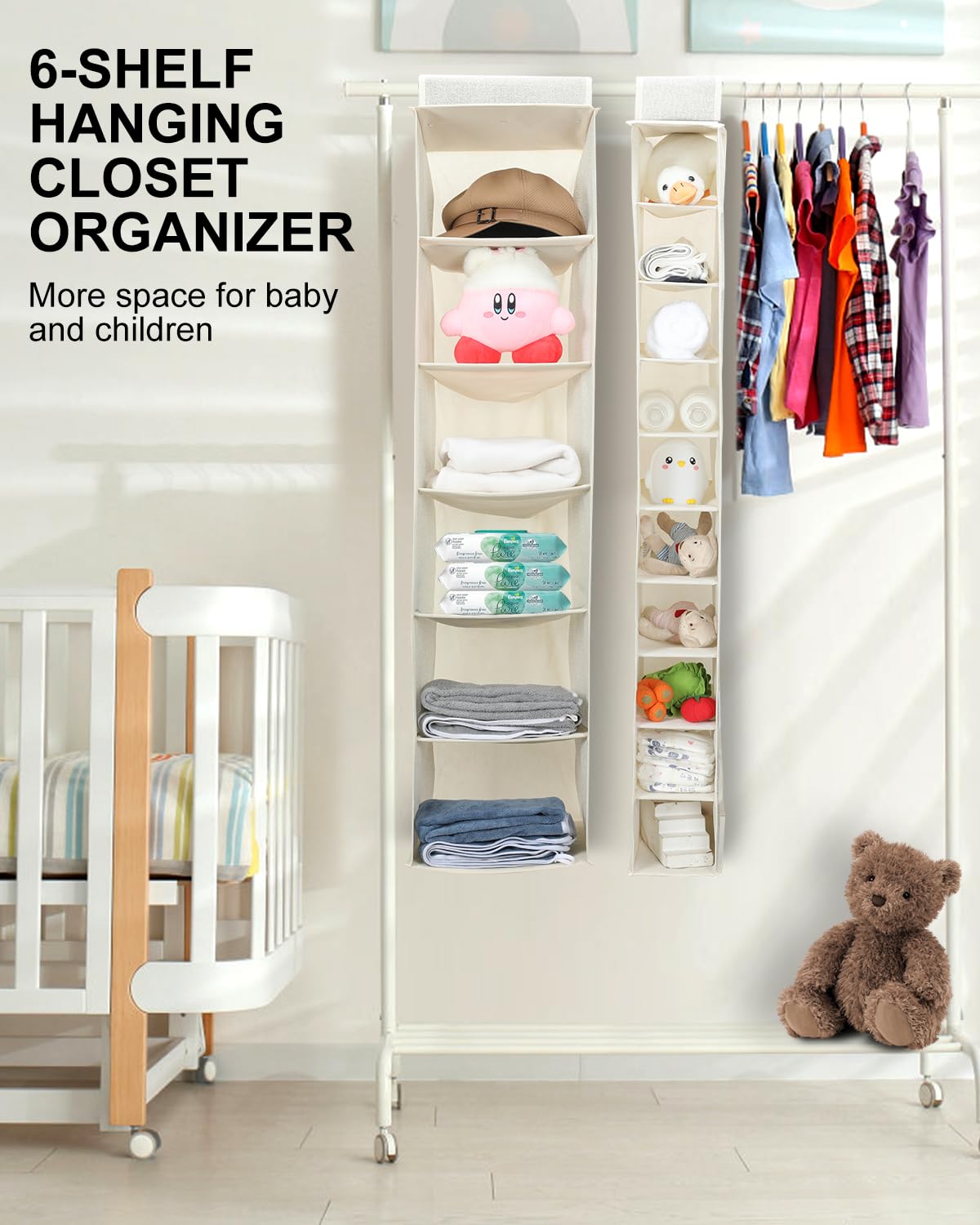 10-Tier Hanging Shoe Organizer for Closet - Foldable Storage Shelves for Shoes, Wardrobe & Baby Clothes - Space-Saving Beige Closet Organizer | Perfect for Bedroom, Nursery & Small Space Organization
