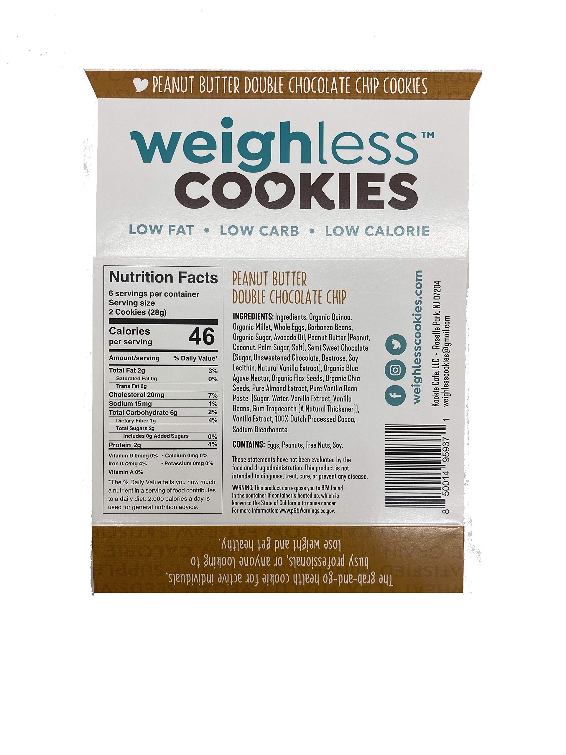 Weighless Cookies Peanut Butter Double Chocolate Chip - 12 Pack | Healthy Gluten-Free Low-Carb Snacks | Only 23 Calories Per Cookie | Perfect for Keto Diet, Weight Loss & On-the-Go Snacking