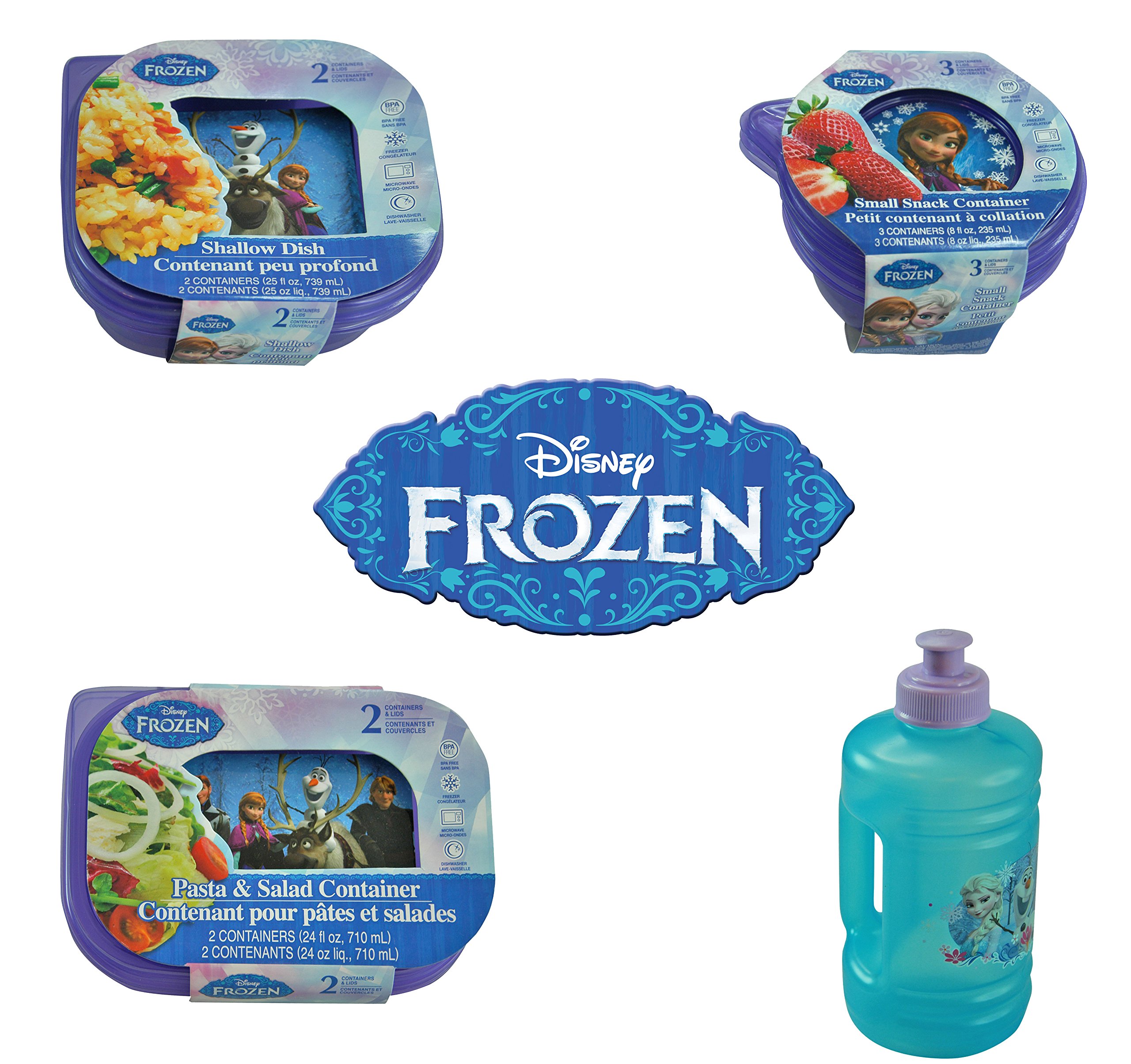 Disney Frozen Kids 8-Piece Reusable Lunch Set with Insulated Water Bottle, Sandwich Container, Snack Box & Salad Bowl | BPA-Free Eco-Friendly Lunchware for School, Picnic & Travel