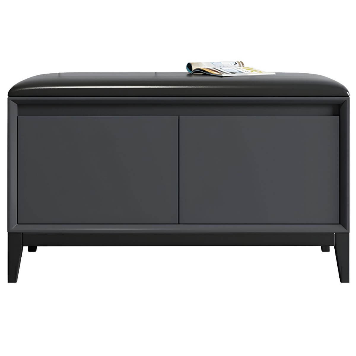 Modern Black Faux Leather Rectangle Storage Ottoman with Wood Frame and Nailhead Trim - Stylish Living Room Footrest, Bedroom Bench & Hidden Storage Solution for Home Decor