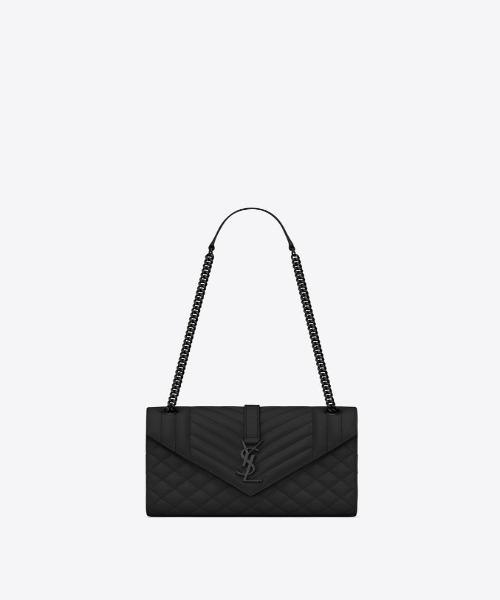 Saint Laurent Envelope Medium Bag in Black - Matelassé Grain De Poudre Embossed Leather Crossbody Bag for Women | Perfect for Work, Evening Events & Travel