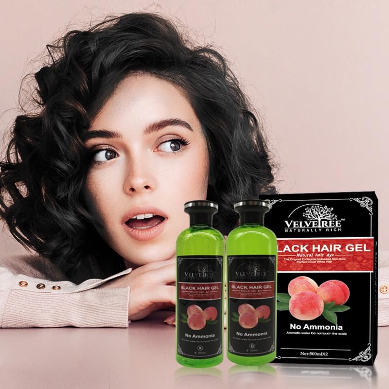 Velvetree Black Hair Gel - Ammonia-Free Natural Hair Dye for Men & Women, 500ml (2-Pack) - Perfect for Gray Coverage, Styling & Everyday Use