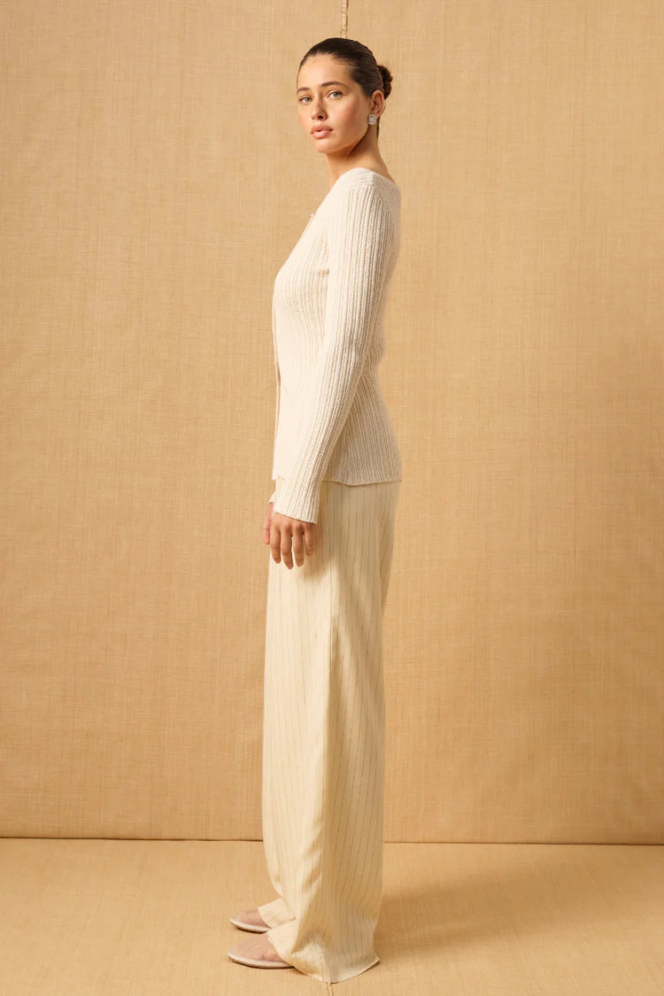 Elemental Cream Button Front Long Sleeve Knit Top for Women - Casual Fall & Winter Layering Essential