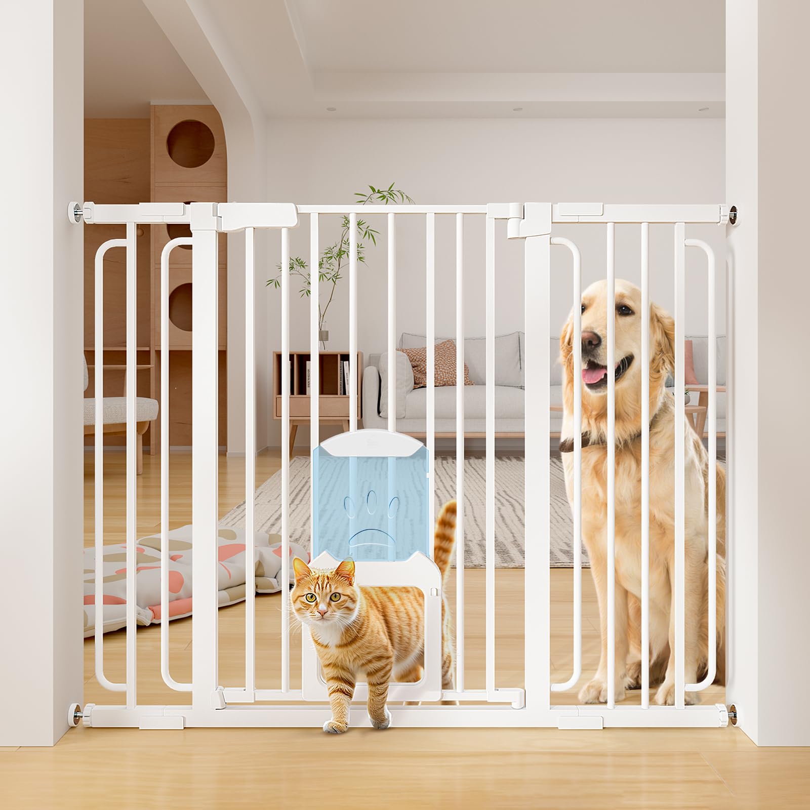 36'' Tall Baby Gate with Cat Door - Pressure Mounted Metal Dog Gate for Doorways & Stairs (30.5''-47.25'') Auto Close Pet Gate - Perfect for Homes with Babies & Pets, Stair Safety & Room Separation
